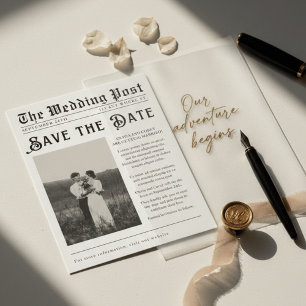 Vintage Newspaper Save the Date Wedding Invitation