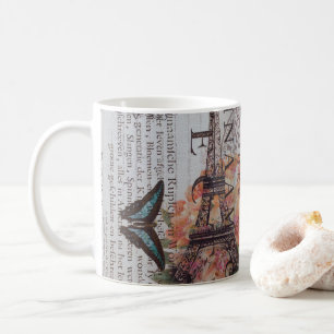 vintage newspaper scripts Paris eiffel tower Coffee Mug