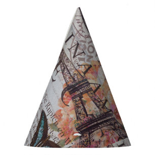 vintage newspaper scripts Paris eiffel tower Party Hat