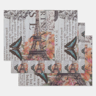 vintage newspaper scripts  Paris eiffel tower Wrapping Paper Sheet