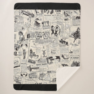 Vintage Newspaper Sherpa Blanket