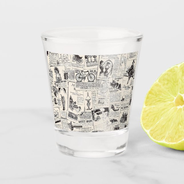 Vintage Newspaper   Shot Glass (Front)