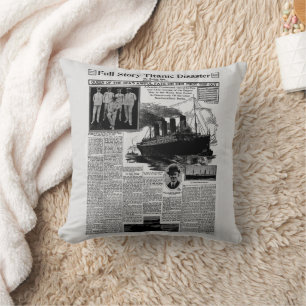 Vintage Newspaper Story Titanic  Throw Pillow