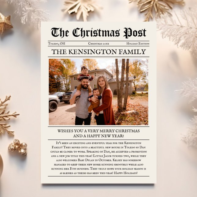 Vintage Newspaper Template Flat Holiday Card (Creator Uploaded)