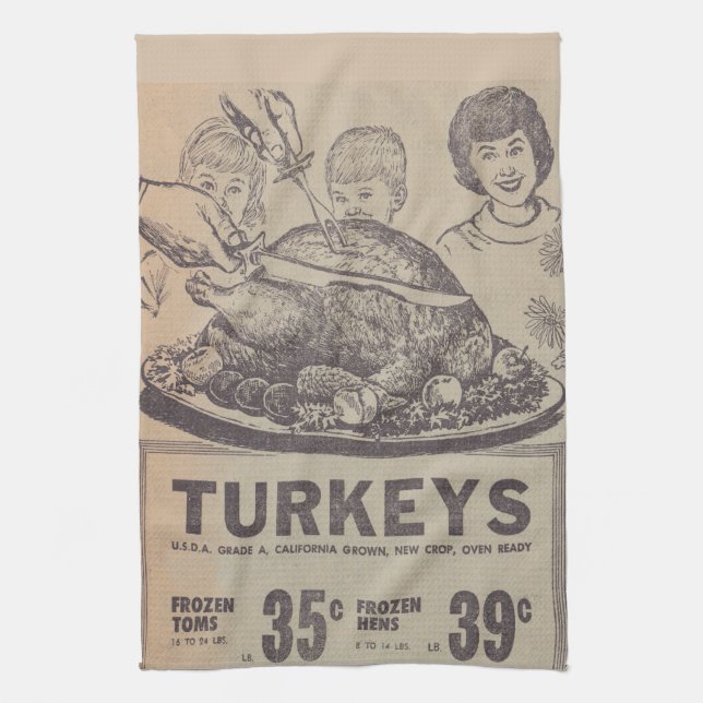Vintage Newspaper Thanksgiving Kitchen Towel (Vertical)