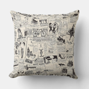 Vintage Newspaper  Throw Pillow