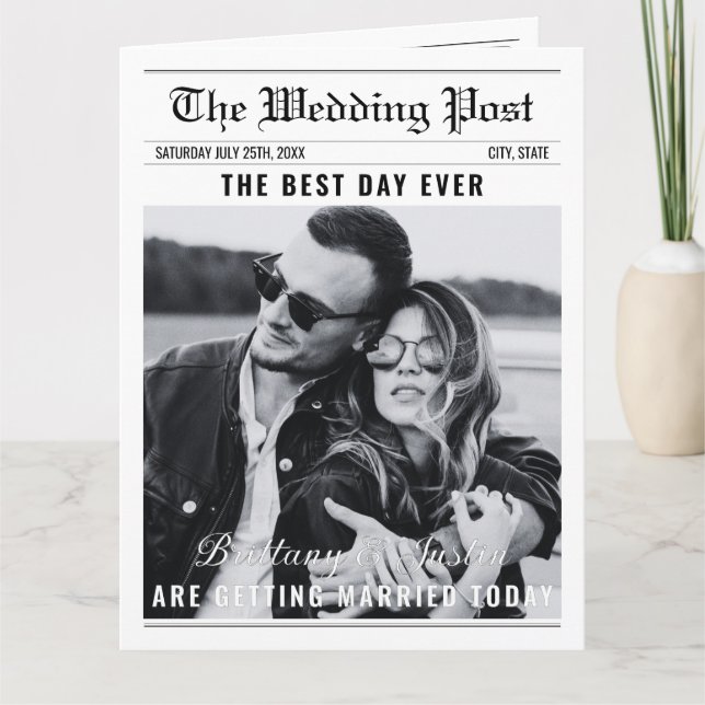 Vintage Newspaper Wedding Program | Classic Black  (Front)