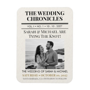 Vintage Newspaper Wedding Save the Date Photo Magnet