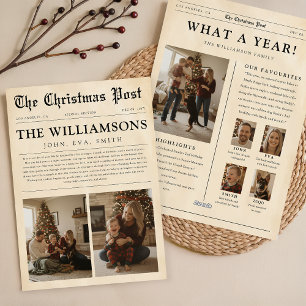 Vintage Newspaper What a Year Family Christmas Holiday Card