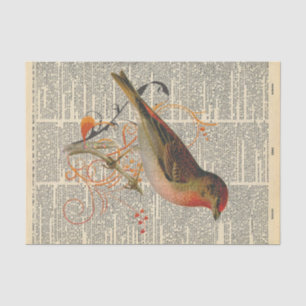 Vintage Newspaper with Bird Decoupage Tissue Paper