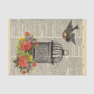 Vintage Newspaper with cage bird Decoupage Tissue Paper