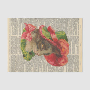 Vintage Newspaper with Cat Wearing Hat Decoupage Tissue Paper