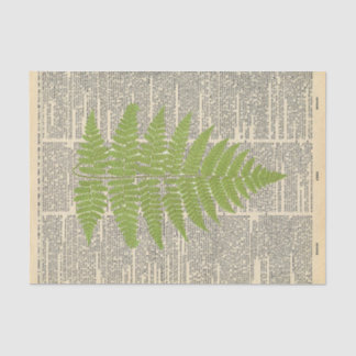 Vintage Newspaper with Green Leaf Decoupage Tissue Paper