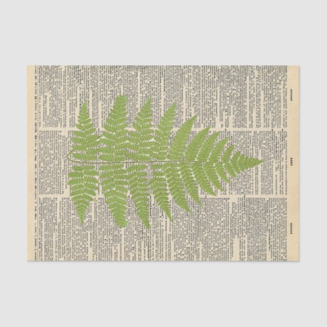 Vintage Newspaper with Green Leaf Decoupage Tissue Paper (Front)