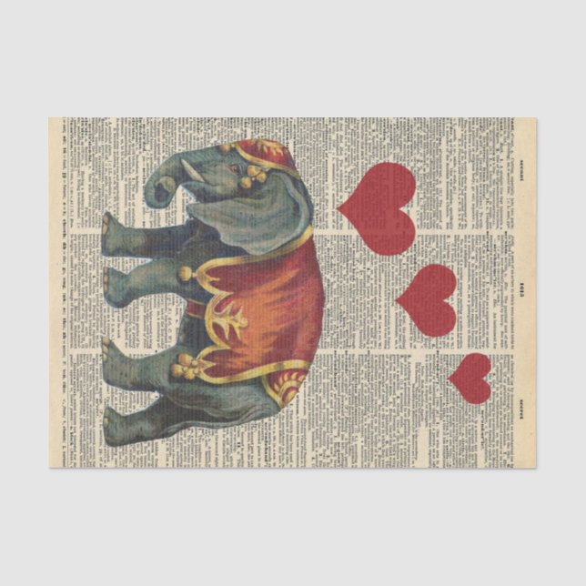 Vintage Newspaper with love elephant Decoupage Tissue Paper (Front)