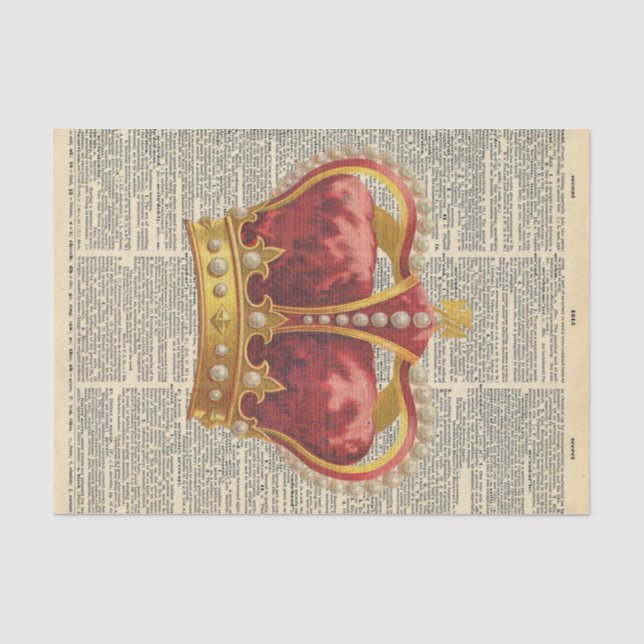 Vintage Newspaper with Red Crown Decoupage Tissue Paper (Front)