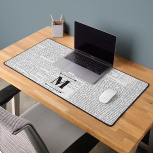 Vintage Newsprint Custom Monogram Desk Mat