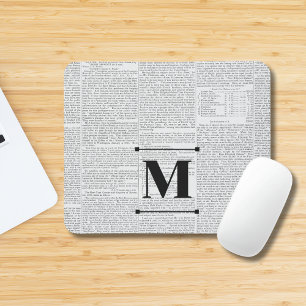 Vintage Newsprint Custom Monogram Mouse Pad