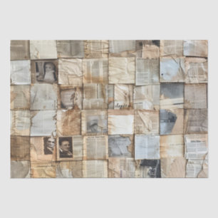 Vintage Newsprint & Parchment Collage Tissue Paper