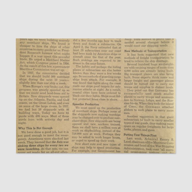 Vintage Newsprint Tissue Paper (Front)