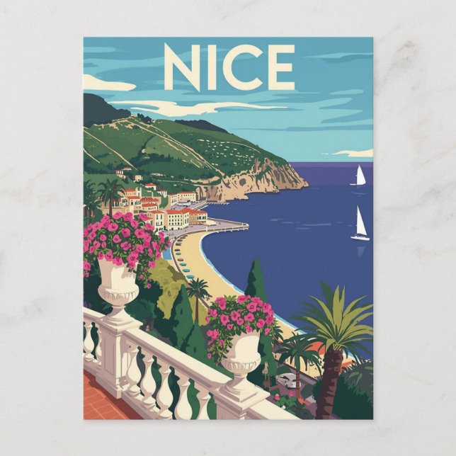 Vintage Nice France Travel Poster Postcard (Front)