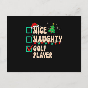 Vintage Nice Naughty Golf Player Christmas List Sa Holiday Postcard