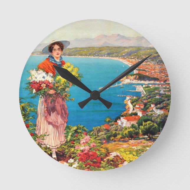 Vintage Nice Reine Cote D'Azur Round Clock (Front)