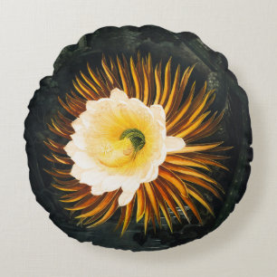 Vintage Night-Blowing Cereus Gothic Art Round Pillow