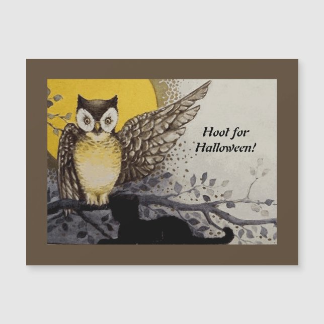 Vintage Night Owl Wing on Branch Moon (Front)