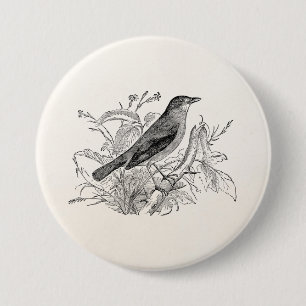 Vintage Nightingale Bird Personalized Retro Birds 3 Inch Round Button
