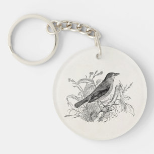 Vintage Nightingale Bird Personalized Retro Birds Keychain