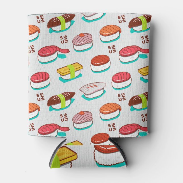 Vintage nigiri sushi, doodle pattern can cooler (Front)