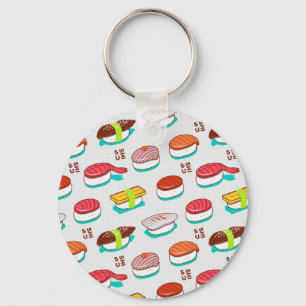 Vintage nigiri sushi, doodle pattern keychain