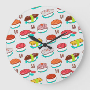 Vintage nigiri sushi, doodle pattern large clock