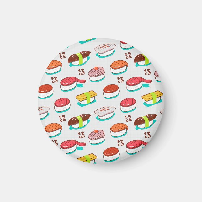 Vintage nigiri sushi, doodle pattern magnet (Front)