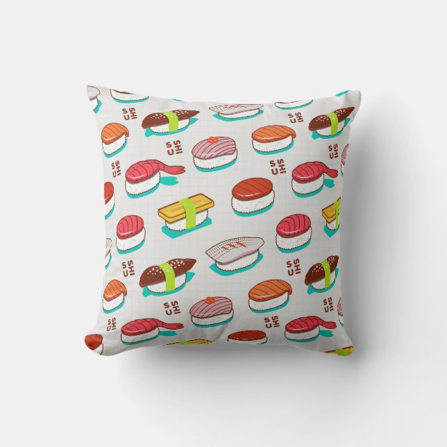 Vintage nigiri sushi, doodle pattern throw pillow (Front)