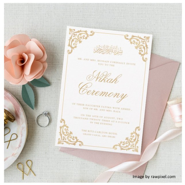 Vintage Nikah Gold Islamic Muslim Wedding Invitation (Creator Uploaded)