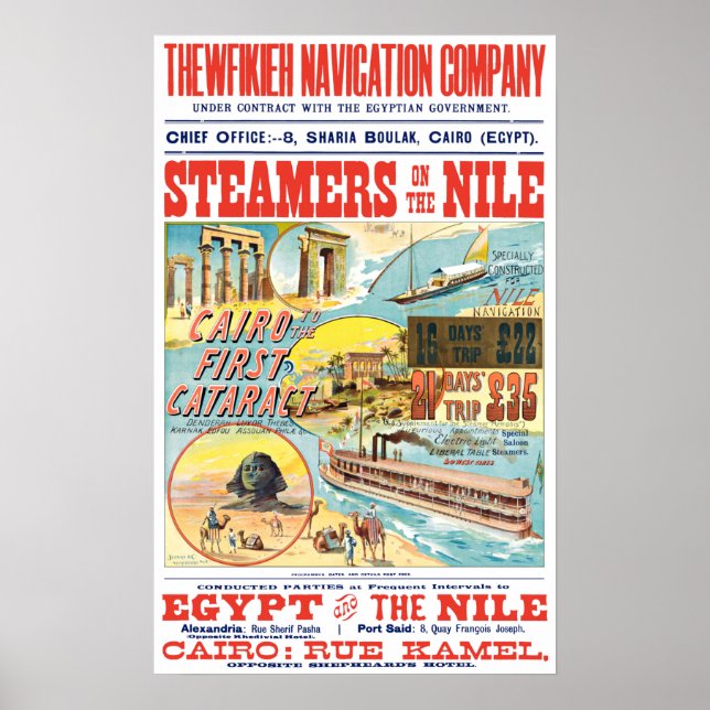 VINTAGE NILE STEAMBOAT TRAVEL POSTER (Front)