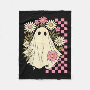 Vintage Nk Flowers Ghost Groovy Halloween Soky Gir Fleece Blanket