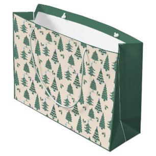 Vintage Noël Arbres Grand Sac Cadeau