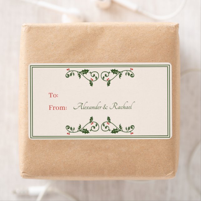 Vintage Noël autostick étiquette cadeau Holly Berr (En situation)