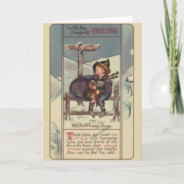 Vintage Noël Bagpipes Carte de Noël (Devant)