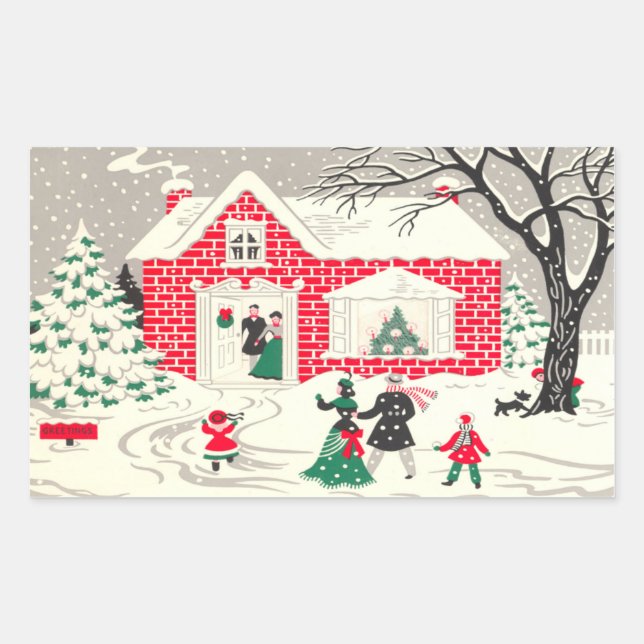 Vintage Noël Campagne Stickers de voeux (Devant)