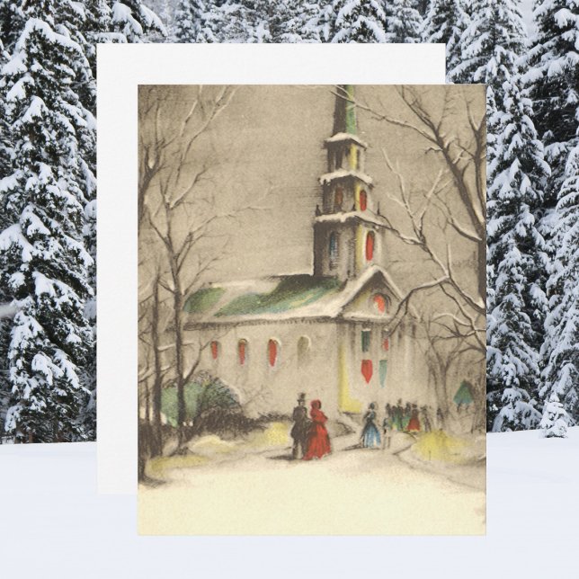 Vintage Noël, Church Snowscape Invitation (Créateur téléchargé)