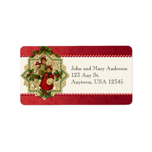 Vintage Noël Enfants Étiquettes de adresse (Devant)