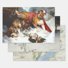 Vintage Noël Enveloppement Papier NEIGE CHIENS ARB