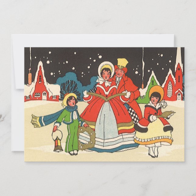 Vintage Noël Famille Chanter Carols Invitation (Devant)