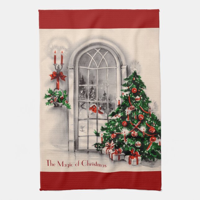 Vintage Noël Fenêtre Serviette de cuisine (Vertical)