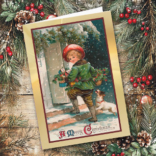 Vintage Noël Livraison Garçon Carte de voeux