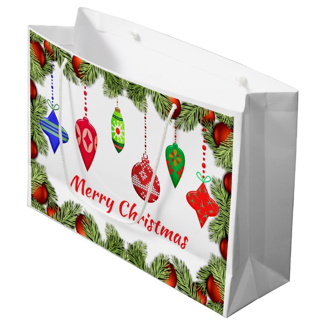 Vintage Noël Ornements avec sac cadeau de verdure (Devant Angle)